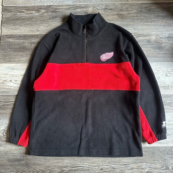 STARTER Other - Vintage 90s Black Red Starter NHL Detroit Red Wings Quarter Zip Fleece Pullover